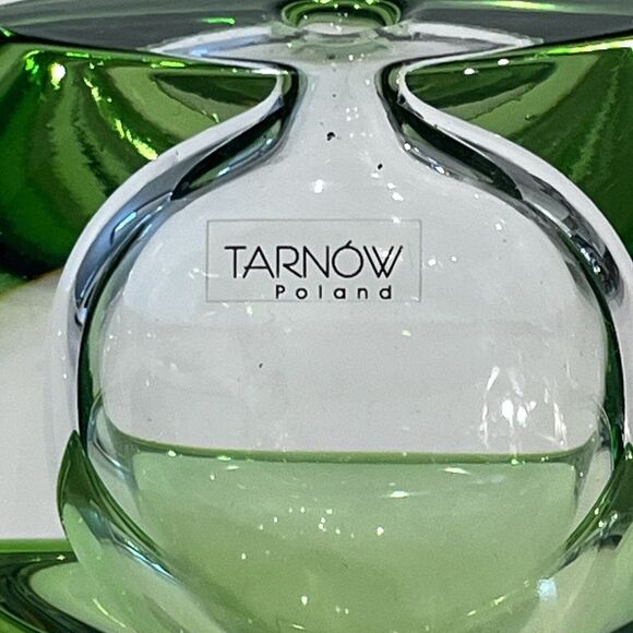 Vintage Tarnow Oil Scent Vase Emerald Green Crystal Glass Poland Double Sided - Picture 6 of 16